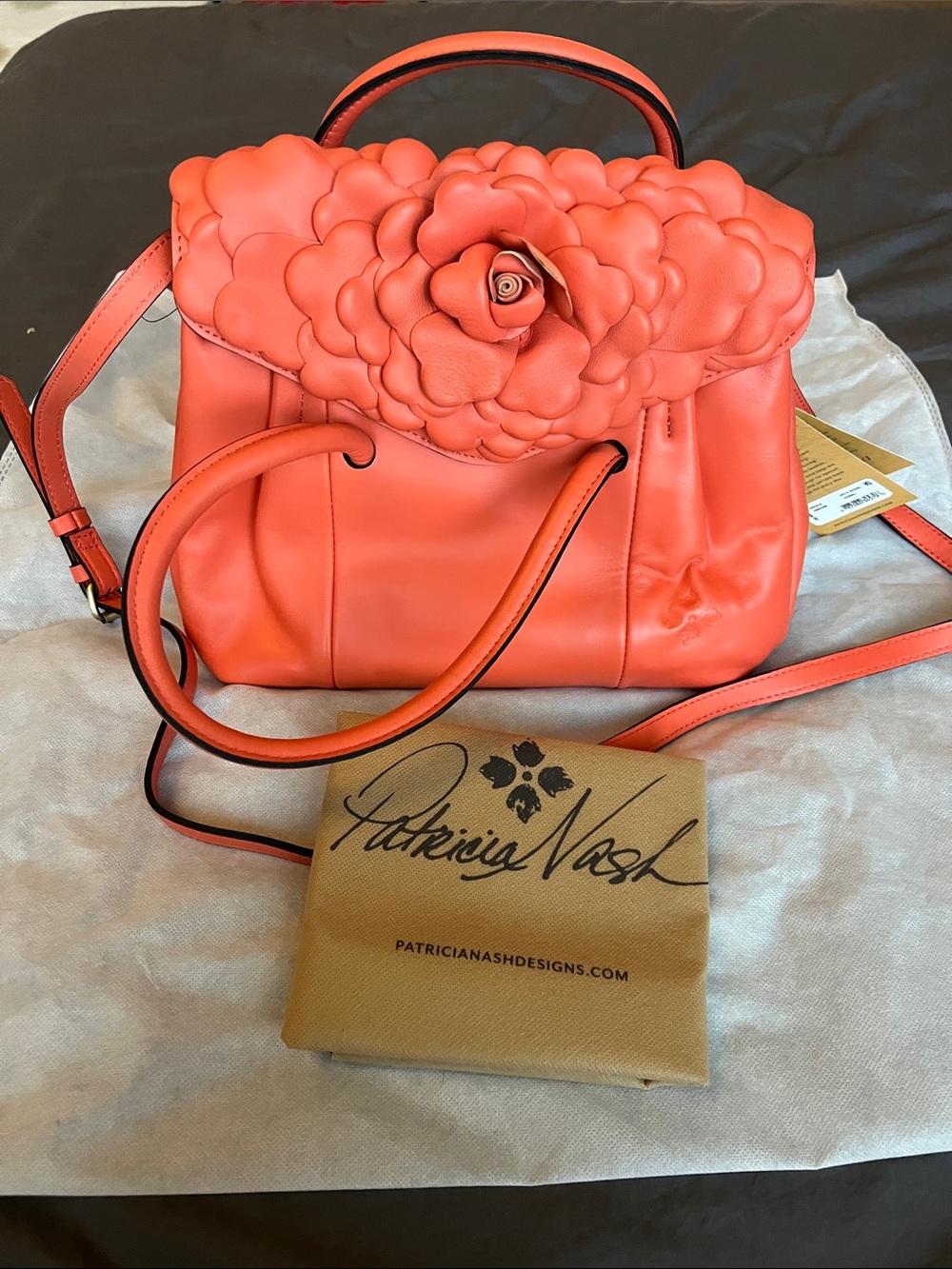 Patricia Nash Coral Floral Appliqué Crossbody Bag